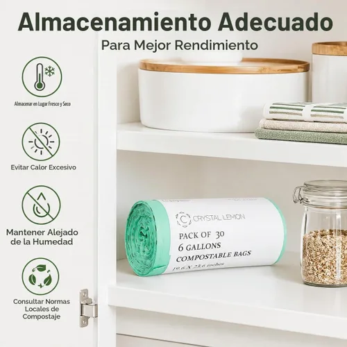 Vista 7 de 30 bolsas de basura compostables de 6 galones para residuos de alimentos