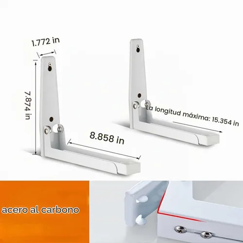 Vista 2 de Soporte de montaje para microondas, soporte plegable retráctil para horno de microondas montado en la pared, soporte para accesorios de cocina