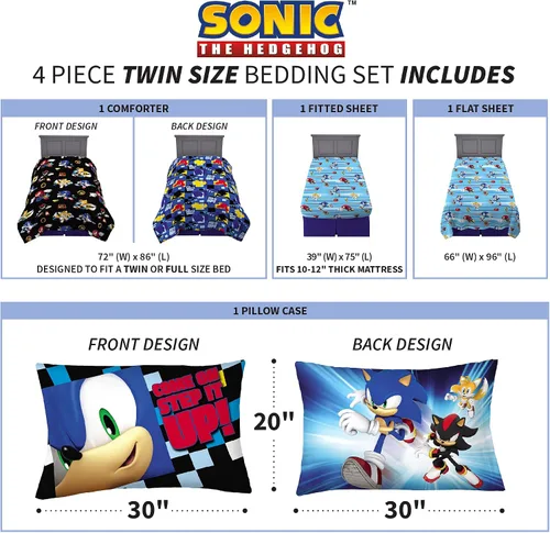 Vista 4 de Franco Sonic The Hedgehog - Juego de ropa de cama y cortinas para ventana