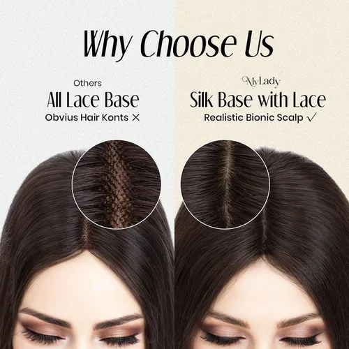 Vista 4 de MY-LADY Extensiones de cabello humano para mujeres, cabello real humano delgado, base de seda de 10 * 12 cm, con encaje, 130% de densidad, con clip