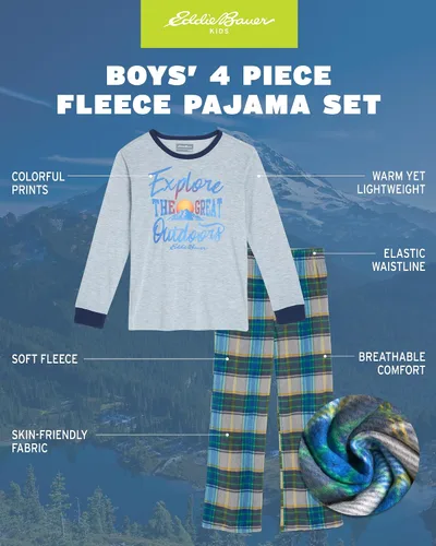 Vista 2 de Eddie Bauer Conjunto de pijama para niño - Acogedor conjunto de ropa de dormir de invierno de forro polar - Camisa de manga larga de 4 piezas