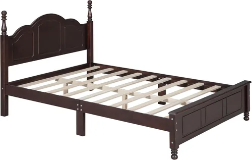 Vista 6 de DEINPPA Marco de cama bajo con póster de estilo inglés, cama de plataforma de madera medieval, no necesita somier, nogal oscuro