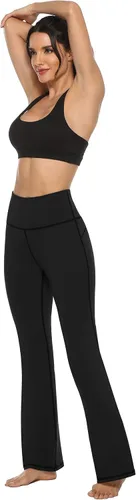 Vista 7 de AFITNE - Pantalones de yoga con corte de bota con bolsillos para mujer, de talle alto, pantalones de yoga para entrenamiento con control de abdomen