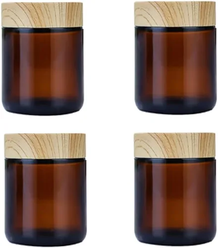 Vista 7 de 4 tarros de vidrio redondos de 3.53 oz con tapas de grano de madera, recipientes vacíos recargables para cosméticos, tarros para loción, crema Negro