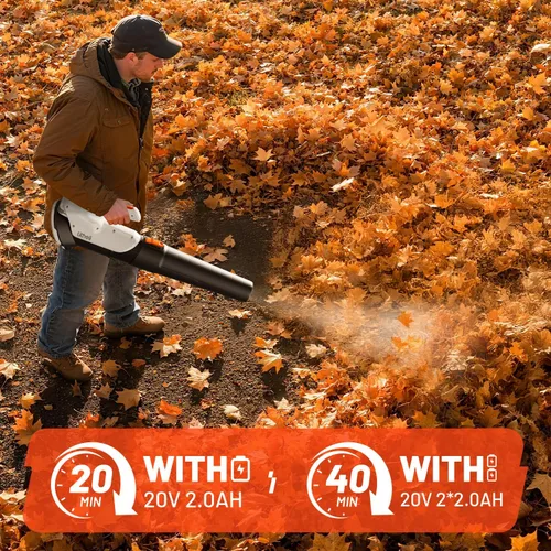 Vista 5 de Litheli Soplador de hojas inalámbrico de 20 V, soplador de hojas alimentado por batería, batería de 2.0 Ah, ligero, modo de 2 velocidades