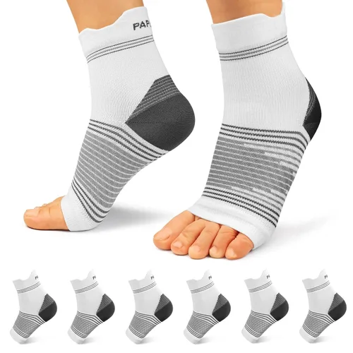 Vista 11 de Calcetines para fascitis plantar (6 pares) para hombres y mujeres, mangas de compresión para pies con soporte de arco y tobillo