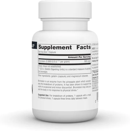 Vista 3 de Source Naturals Enzima de piña bromelina - 2,000 GDU/GRAM - 500mg - 30 Cápsulas