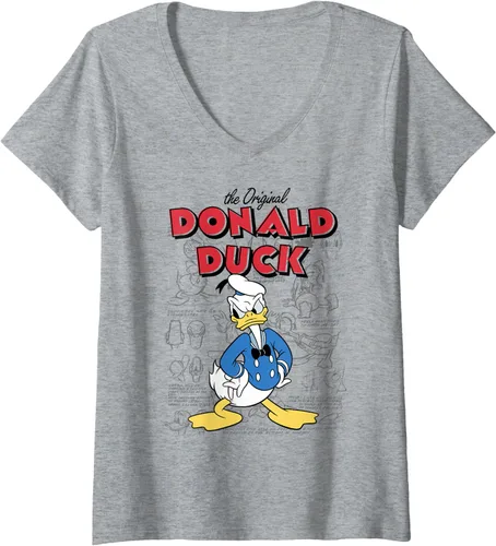 Vista 3 de Camiseta con cuello en V para mujer de Disney Mickey y sus amigos Donald Duck Sketches, Azul Azul Pastel