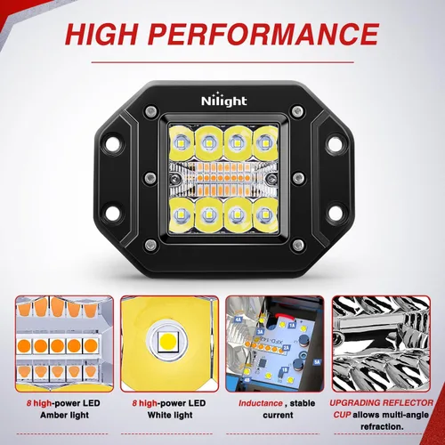 Vista 5 de Nilight Cápsulas de Luz LED de Montaje Empotrado 2PCS 42W Ámbar Blanco 3 Modos de Iluminación Luces Antiniebla Haz Combinado de Punto e Inundación
