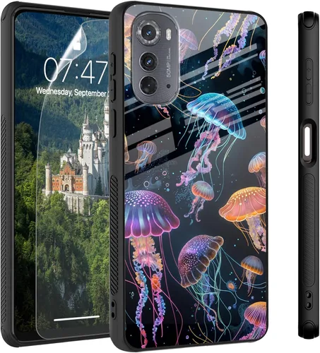 Vista 46 de Funda para Motorola Moto Edge 2022, cubierta trasera de vidrio templado con protector de pantalla, protección a prueba de golpes para Motorola Moto
