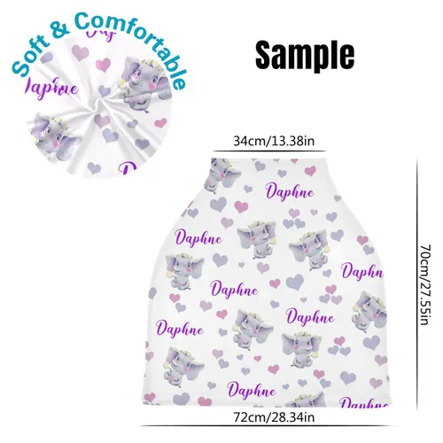 Vista 3 de Fundas de asiento de automóvil personalizadas con nombre a rayas de vaca, funda de lactancia personalizada para bebés, toldo de asiento de automóvil