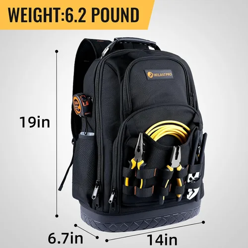Vista 6 de Mochila de Herramientas Resistente, Mochila Bolsa de Herramientas para Hombres Impermeable Tela Oxford con Base de Plástico, 19 Pulgadas Gran