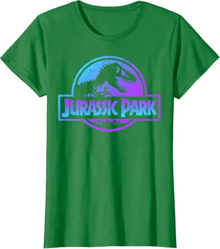 Vista 45 de Jurassic Park Camiseta de manga corta con logotipo Fossil azul y morado Negro