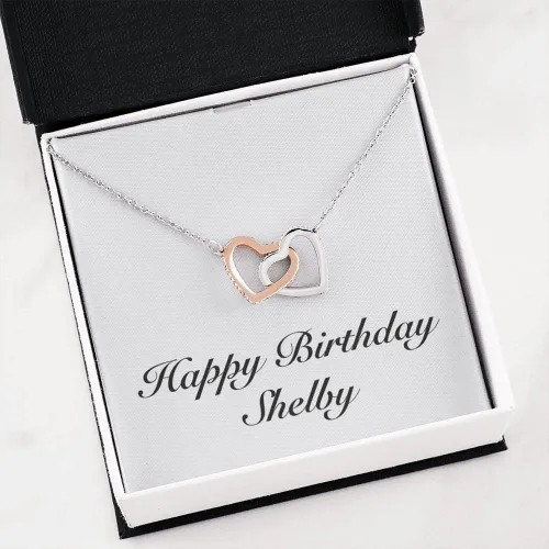 Vista 2 de Happy Birthday Shelby - Interlocking Hearts Necklace Personalized Name
