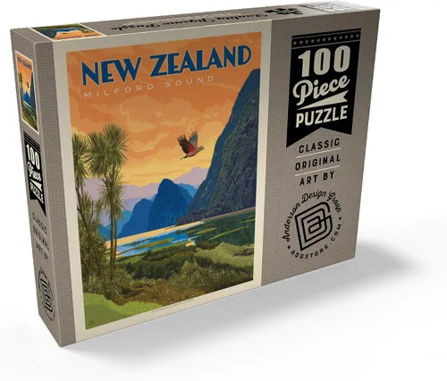 Vista 2 de MyPuzzle New Zealand: Milford Sound, Vintage Poster - Rompecabezas prémium de 100 piezas para adultos