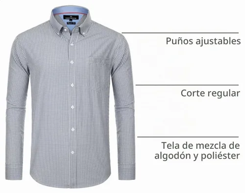 Vista 4 de Alimens & Gentle - Camisas a cuadros con botones para hombre, camisas de vestir de manga larga, de algodón, corte estándar Negro (Black Gingham)