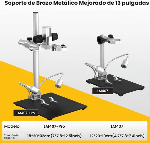 Vista 3 de Microscopio digital LM407 Pro HDMI para soldadura con soporte de brazo de pluma de 13 pulgadas, video UHD 2160P, cámara de microscopio electrónico