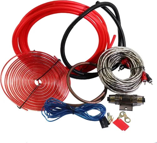 Vista 2 de Kit completo de cableado de amplificador de calibre 8 y 800 W de alto rendimiento, con soporte de fusible AGU de 60 A, cable de alimentación/tierra