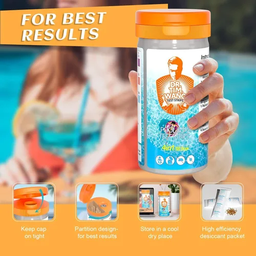 Vista 6 de Dr.Tim.Wang Tiras de prueba para piscina y jacuzzi - Kit de prueba de agua de piscina de precisión de grado médico 4 en 1 - Prueba de pH, cloro