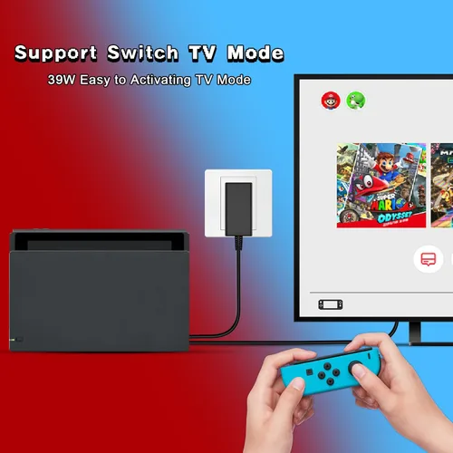 Vista 3 de Cargador USB-C de 39 W compatible con Nintendo Switch, OLED, Lite, Dock, compatible con Switch 2 y Pro Controller 15V2.6A compatible con modo TV