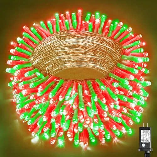 Vista 16 de Guirnalda de luces navideñas con 100 LEDs, tira de 33 pies, 8 modos, conectable, impermeable, parpadeante, con temporizador y memoria, para Azul