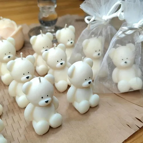 Vista 5 de Moldes de vela de silicona, molde de vela perfumada de oso encantador 3D, diseño de ambiente acogedor, inodoro, sin BPA, lindos moldes de silicona