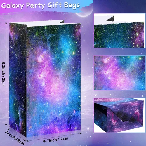 Vista 2 de Containlol Paquete de 28 bolsas de regalo de fiesta de galaxia espacial para niños, bolsas de regalo temáticas del espacio exterior, bolsas de papel