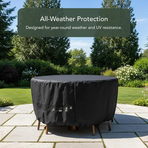 Vista 3 de Covermates Juego de funda clásica redonda para mesa de comedor y silla de patio, protección para muebles de exterior para todo tipo de clima, vinilo