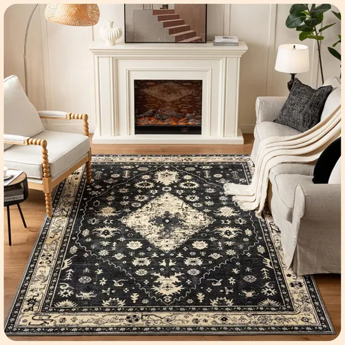 Vista 150 de Istana Alfombra larga antideslizante de 2.5 x 8 para el hogar, para pasillo y cocina, lavable, sedosa y suave al tacto, elegante, color azul y marfil