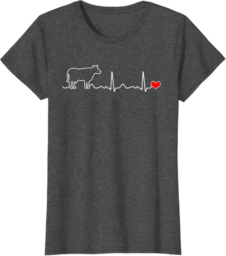 Vista 6 de Camiseta de paciente con corazón I Love My Cow Valve EKG Heartbeat Heart Pacient, Negro, S