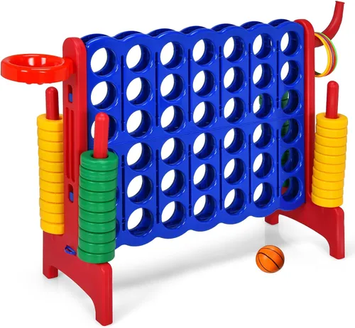 Vista 11 de KOTEK Juego gigante 4 en una fila, juego familiar jumbo de 4 en puntuación con deslizadores de liberación rápida, 42 anillos, lanzamiento de anillos
