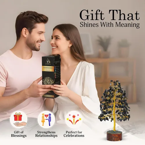Vista 4 de FASHIONZAADI Árbol de Gemas de Turmalina Negra - Árbol Bonsái de Dinero Feng Shui para Decoración del Hogar - Regalo Espiritual de Cristal