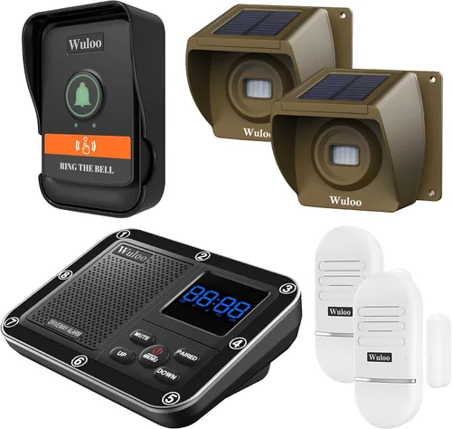 Vista 10 de Alarma solar inalámbrica para entrada exterior de rango de 1800 pies, sensor de movimiento al aire libre y sistema de alerta de entrada con batería