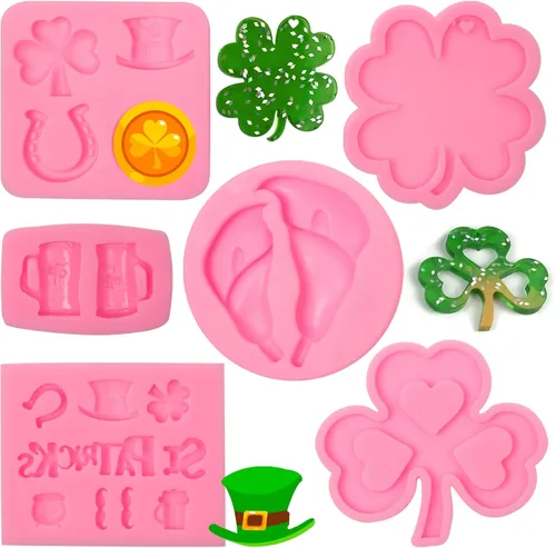 Vista 11 de Moldes de fondant del día de San Patricio, moldes de silicona para sombrero irlandés de trébol, herradura para barba, chocolate para hornear