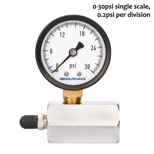Vista 3 de MEASUREMAN Conjunto de medidor de prueba de presión de gas de acero de 2", conexión FNPT de 3/4", 0-30 psi, precisión de +/-3-2-3%