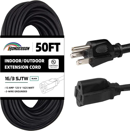 Vista 40 de Cable de Extensión HONDERSON, Certificación UL, Calibre 16, 1 Pie de Largo, Color Negro, 3 Puntas, Resistente, 16/3 SJTW, 13A, Cable de Energía