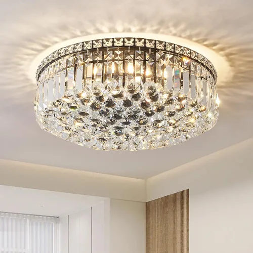 Vista 14 de Lámpara de araña de cristal empotrada de 4 luces con cristales K9, luces de techo modernas, elegante lámpara colgante para dormitorio, pasillo, bar