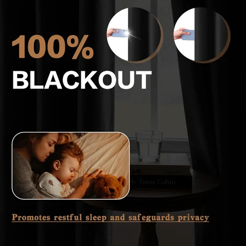 Vista 2 de DONREN Cortinas opacas completas para dormitorio, aislamiento térmico y reducción de ruido, cortinas de lino con ojales para sala de estar y Negro