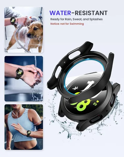 Vista 3 de Goton - Funda impermeable para Samsung Galaxy Watch 5 y 4 y FE, protector de pantalla de 40 mm con vidrio templado, 1 paquete de funda dura de PC