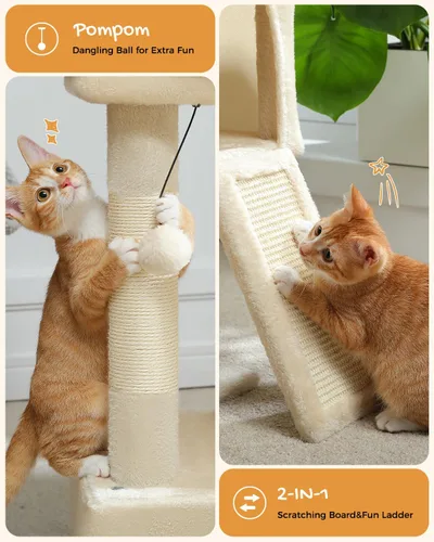 Vista 3 de PAWZ Road Árbol para gatos, torre para gatos de 30 pulgadas con condominios dobles para gatos de interior, casa de felpa para gatos con percha