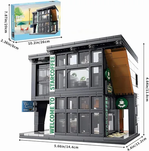 Vista 2 de CSNRHG - Bloques de construcción de juguete, vista de la calle de una cafetería, modelo de arquitectura de la ciudad, juego de construcción