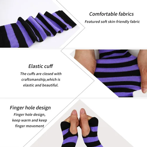 Vista 3 de Benefeet Sox Calcetines altos hasta el muslo a rayas para mujeres y niñas, calcetines altos por encima de la rodilla, calentador de piernas, brazos