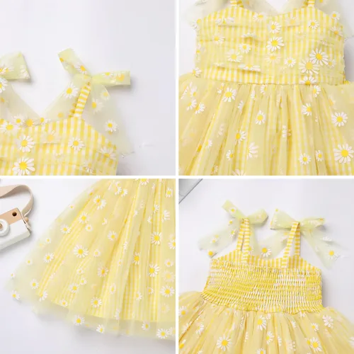 Vista 5 de ODASDO Vestido de fiesta de cumpleaños para niñas pequeñas, con lazo, tirantes delgados, tutú de tul, vestido de princesa, concurso de fiesta