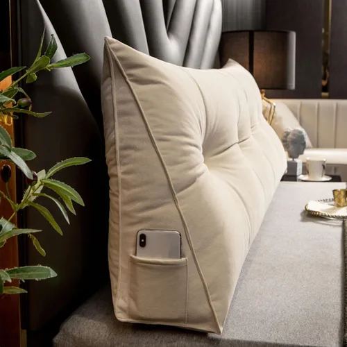 Vista 2 de Almohada triangular de cuña para cabecero, cojín de tamaño Queen, almohada de lectura para reposo prolongado, respaldo para sofá cama, litera, Beige