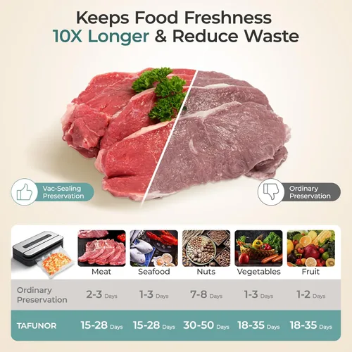 Vista 7 de Sellador al vacío, máquina selladora al vacío de alimentos de 90 Kpa, cortador integrado y almacenamiento de bolsas, conservación de alimentos