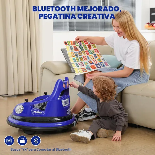 Vista 4 de Auto chocador, 1.9 MPH máximo, auto eléctrico de 12V para niños con control remoto para padres, juguetes Bluetooth para montar, auto para montar
