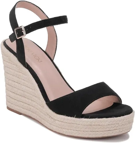 Vista 3 de VICKIVICKI Sandalias de plataforma para mujer, alpargatas de cuña, correa de tobillo, puntera abierta, con cordones