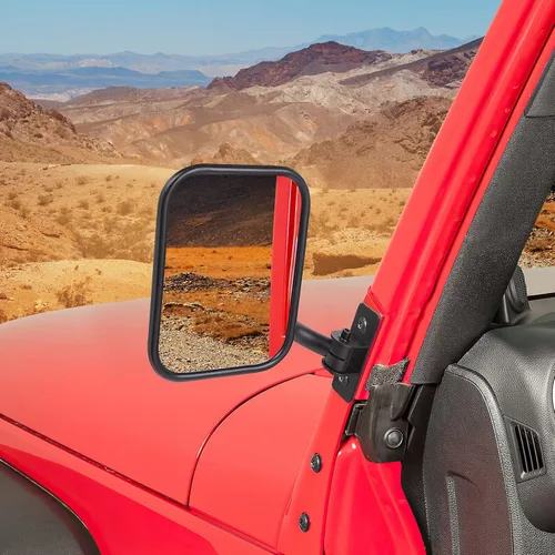 Vista 6 de Espejos mejorados para puertas compatibles con Wrangler TJ JK JKU, espejos retrovisores laterales que no vibran ni tambalean, kit de reubicación