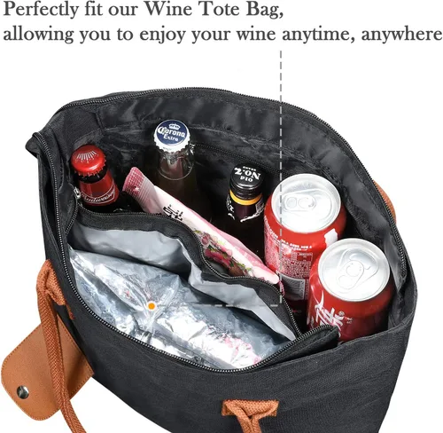 Vista 7 de Tirrinia Bolsa de vino, enfriador de playa para regalo de viaje, bolsa de viaje con boquilla para picnic, BYOB, fiesta, cena, piscina