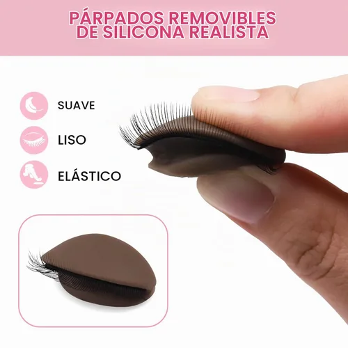 Vista 4 de 3 pares de párpados de práctica de pestañas de 2 capas para cabeza de maniquí, goma de silicona, párpados de extensión de pestañas realistas Oscuro